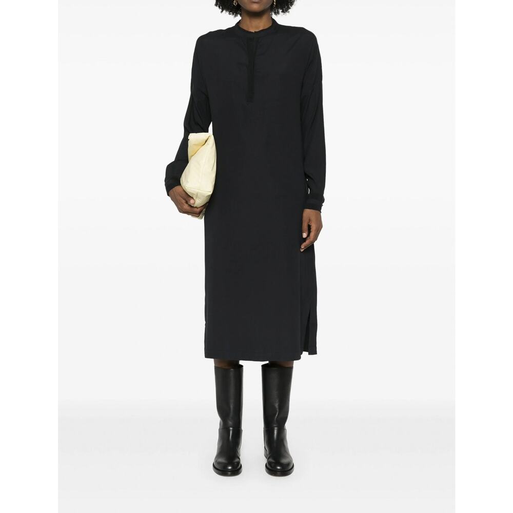 Kristensen Du Nord Italy Black Silk Chiffon Long Sleeve Midi Maxi Dress Size 4